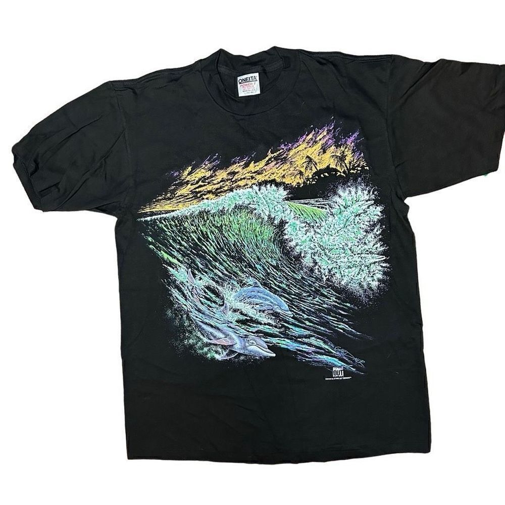 Vtg 90's Stand Out Designs 1993 Gardner Painted DOLPHINS Beach Surfer T-Shirt